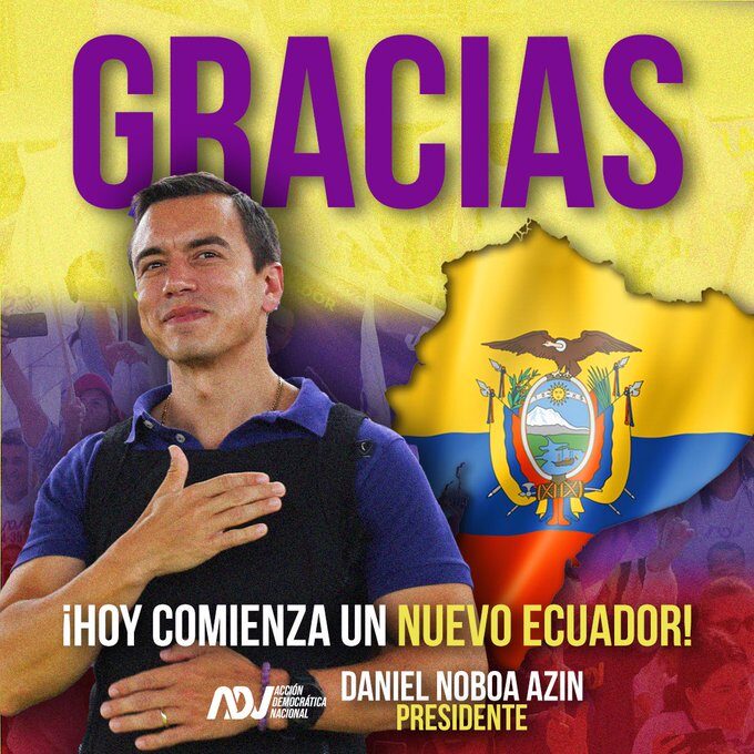Daniel Noboa se posiciona presidente de Ecuador