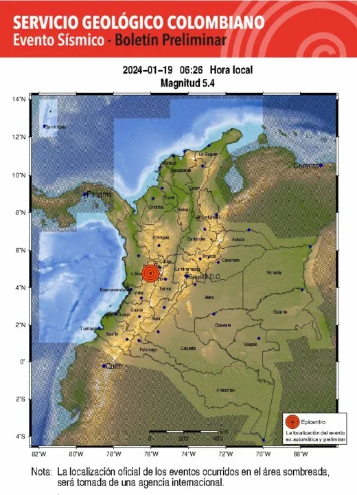 Fuerte temblor de magnitud 5,6 se sintió en varias ciudades de Colombia  