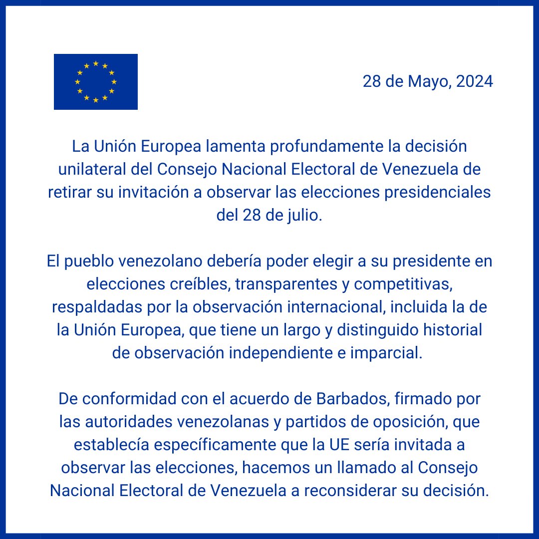 Venezuela revoca invitación a los observadores de la UE de cara a las presidenciales