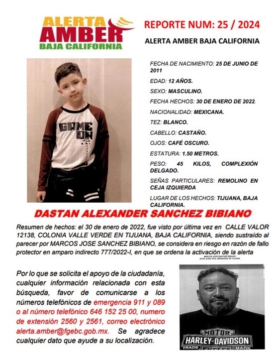 Activan alerta Amber en Baja California para localizar a “Dastan Alexander Sánchez Bibiano” de 12 años de edad