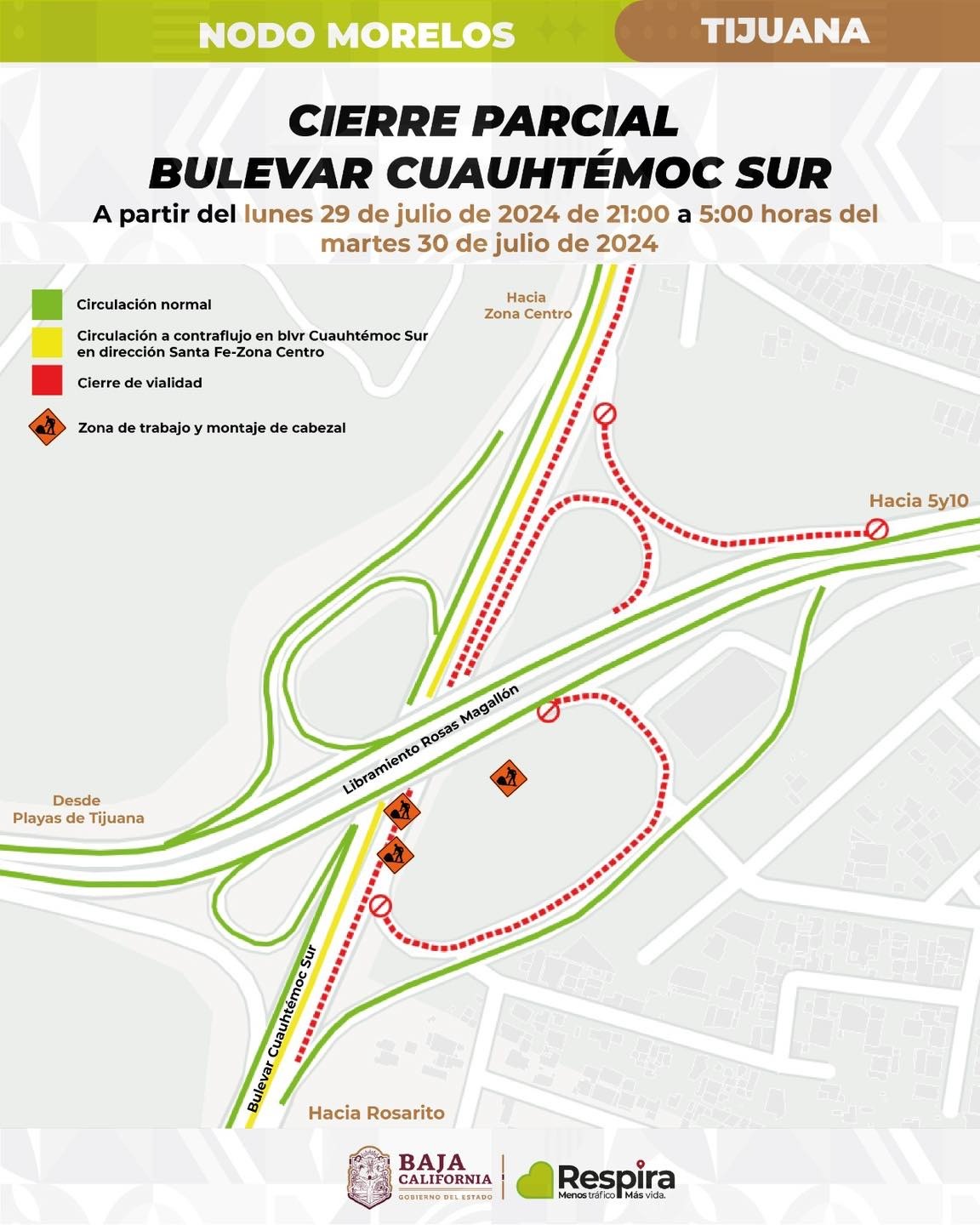 Por maniobras de montaje en el Nodo Morelos cerrarán parcialmente el Boulevard Cuauhtémoc Sur