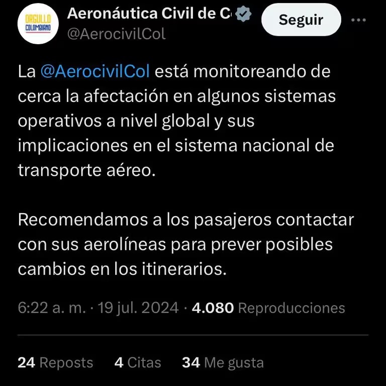 Falla mundial de Microsoft puso en vilo, vuelos, bancos y operatividad en Colombia