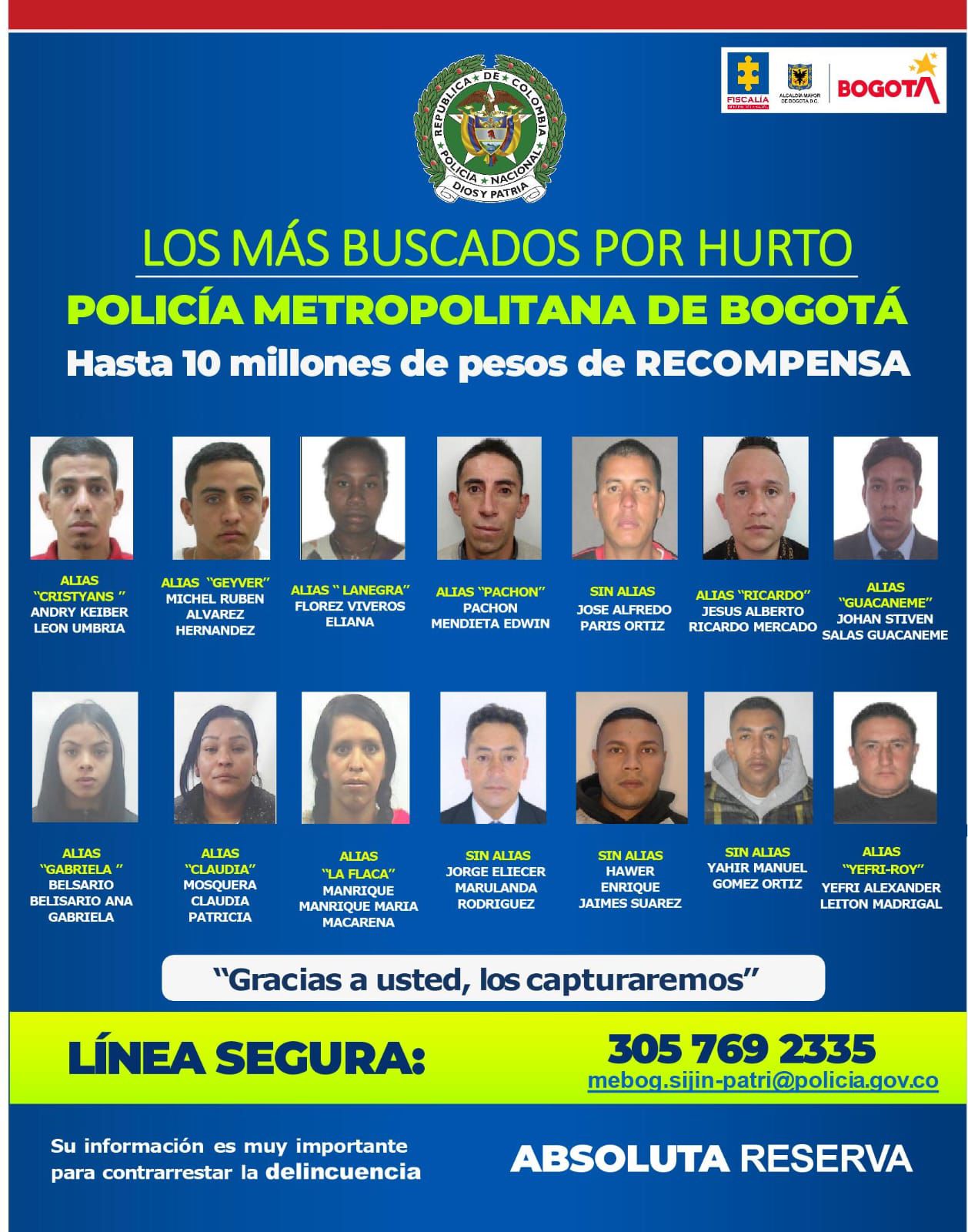 Lista de los delincuentes más buscados en Bogotá: ofrecen recompensas de 10 millones de pesos  