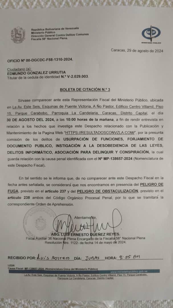 Orden de detención contra Edmundo Gónzalez, Venezuela sigue en caos