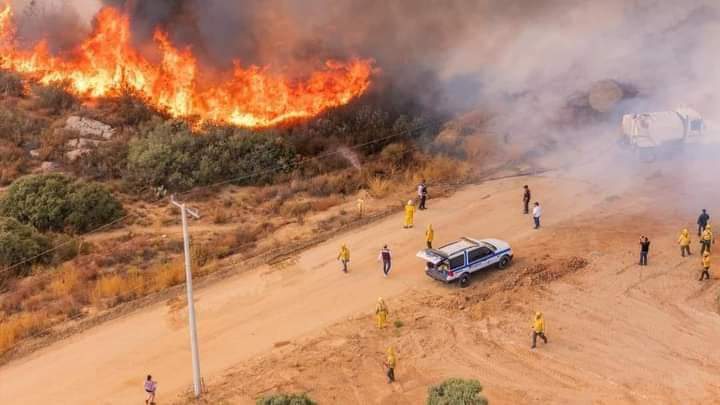 Incendio de gran magnitud amenaza a varias colonias de Tecate;  bomberos luchan contra las llamas
