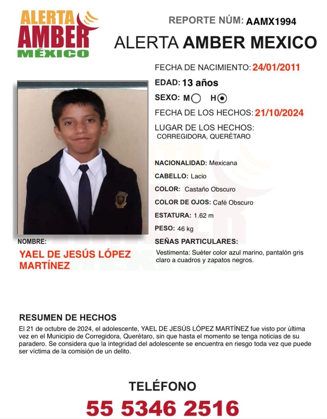 🚨Activa la alerta Amber para localizar a Yael dede Jesús López Martínez
