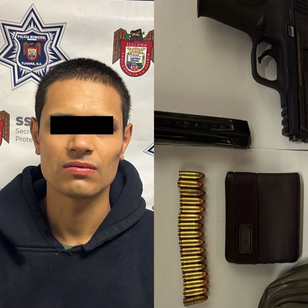 Asaltante es detenido en la zona centro de Tijuana, traía una arma cargada y objetos robados