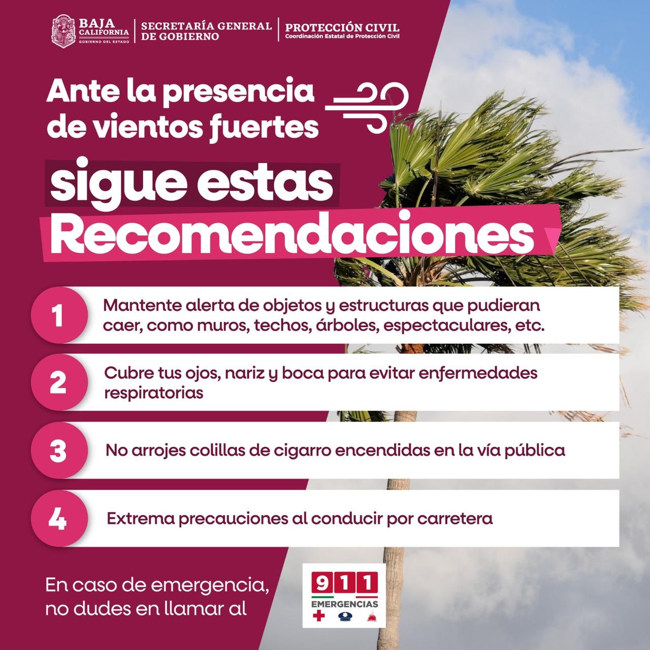 💨 Emite Protección Civil Estatal recomendaciones por vientos de Santa Ana