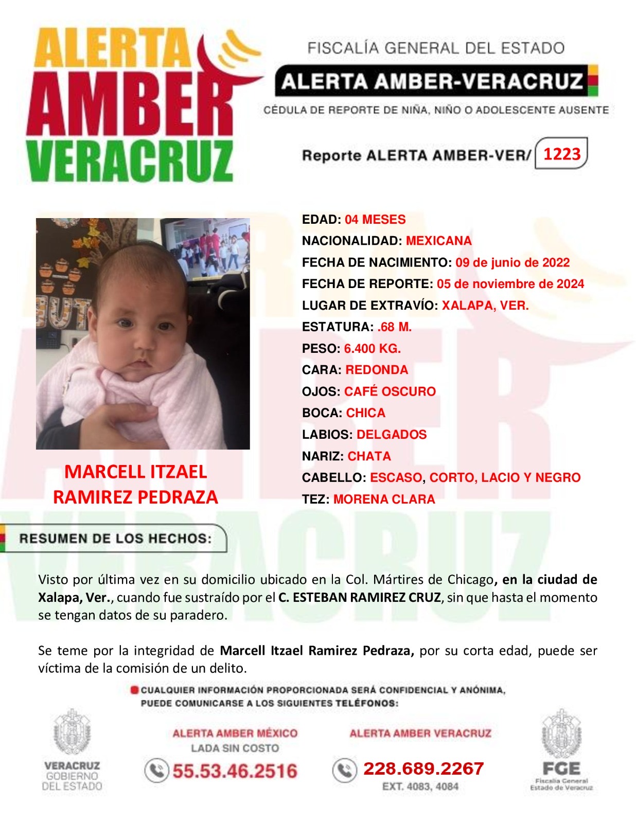 🚨Activan colaboración de alerta Amber para localizar a la bebé “Marcel Itzel Ramírez Pedraza” de cuatro meses de edad