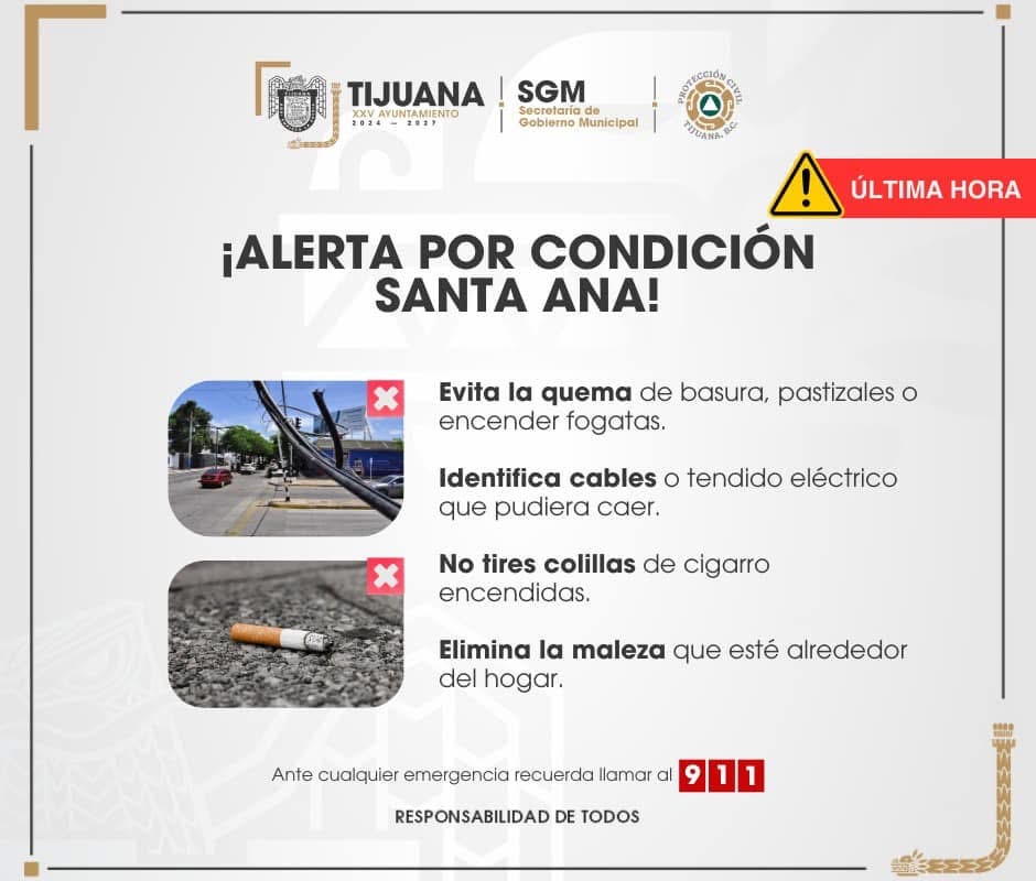 💨 Pronostican vientos de Santana para este martes y miércoles en Tijuana