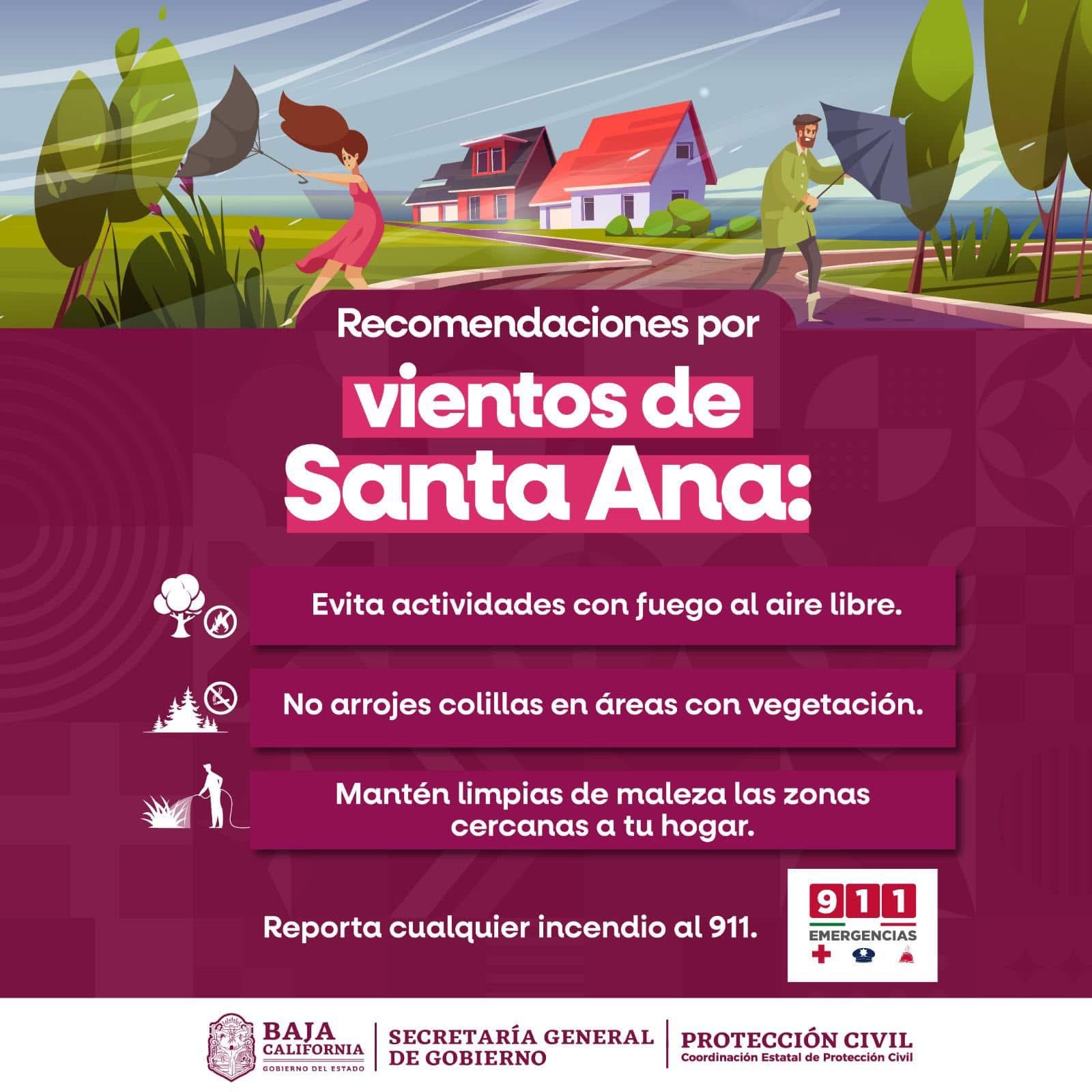 🚨 Alerta Protección Civil llegada de vientos de Santana aBaja California ￼