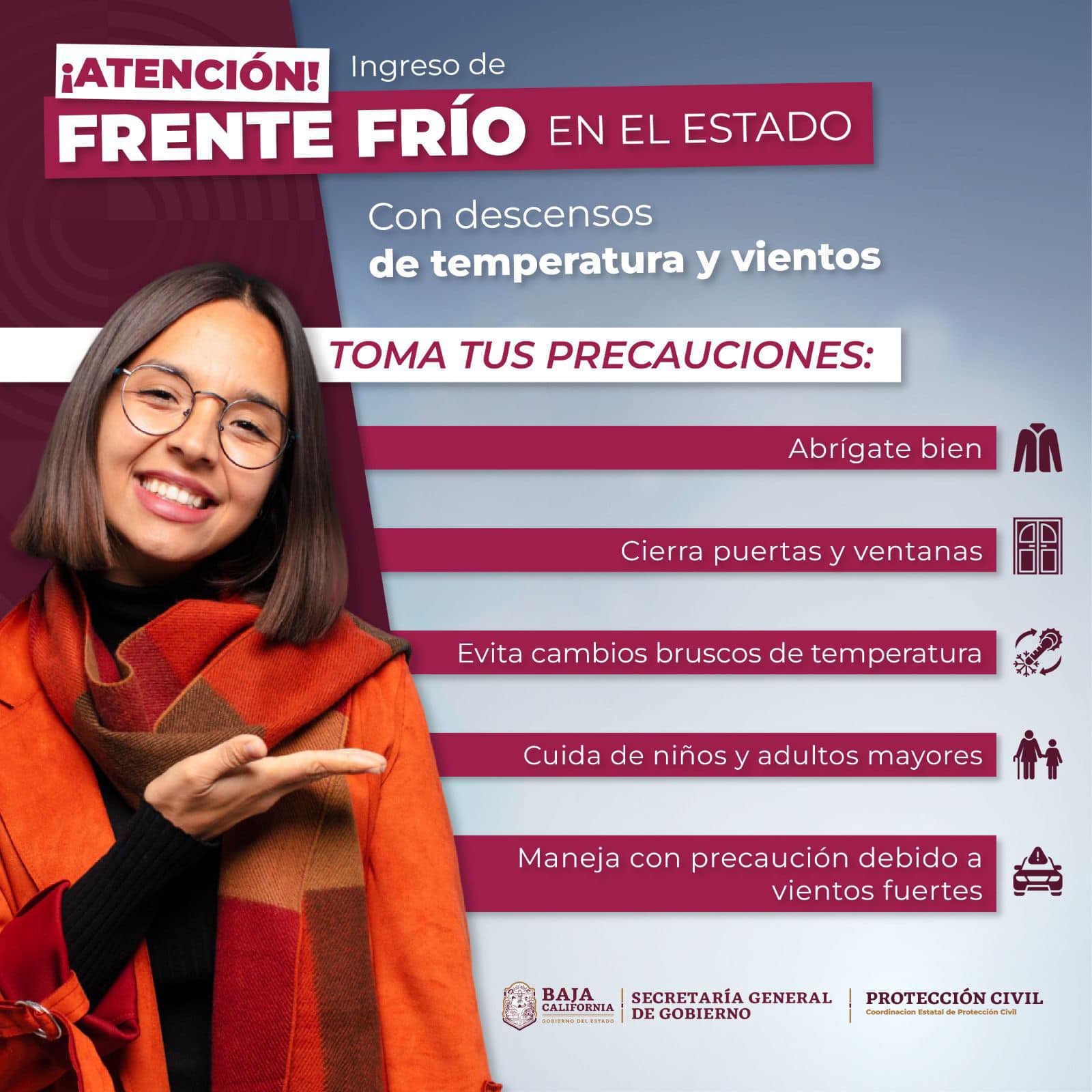 ❄️ Informa Protección Civil Baja California ingreso de nuevo frente frío a la región