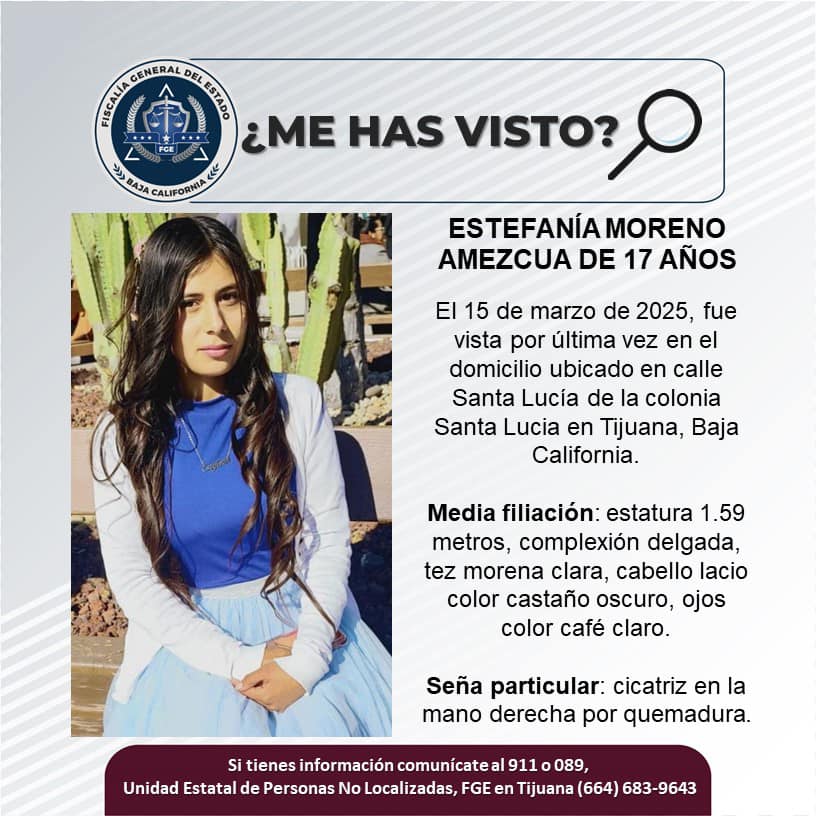 🔴 Se solicita la colaboración para localizar a Estefanía Moreno Amezcua de 17 años de edad