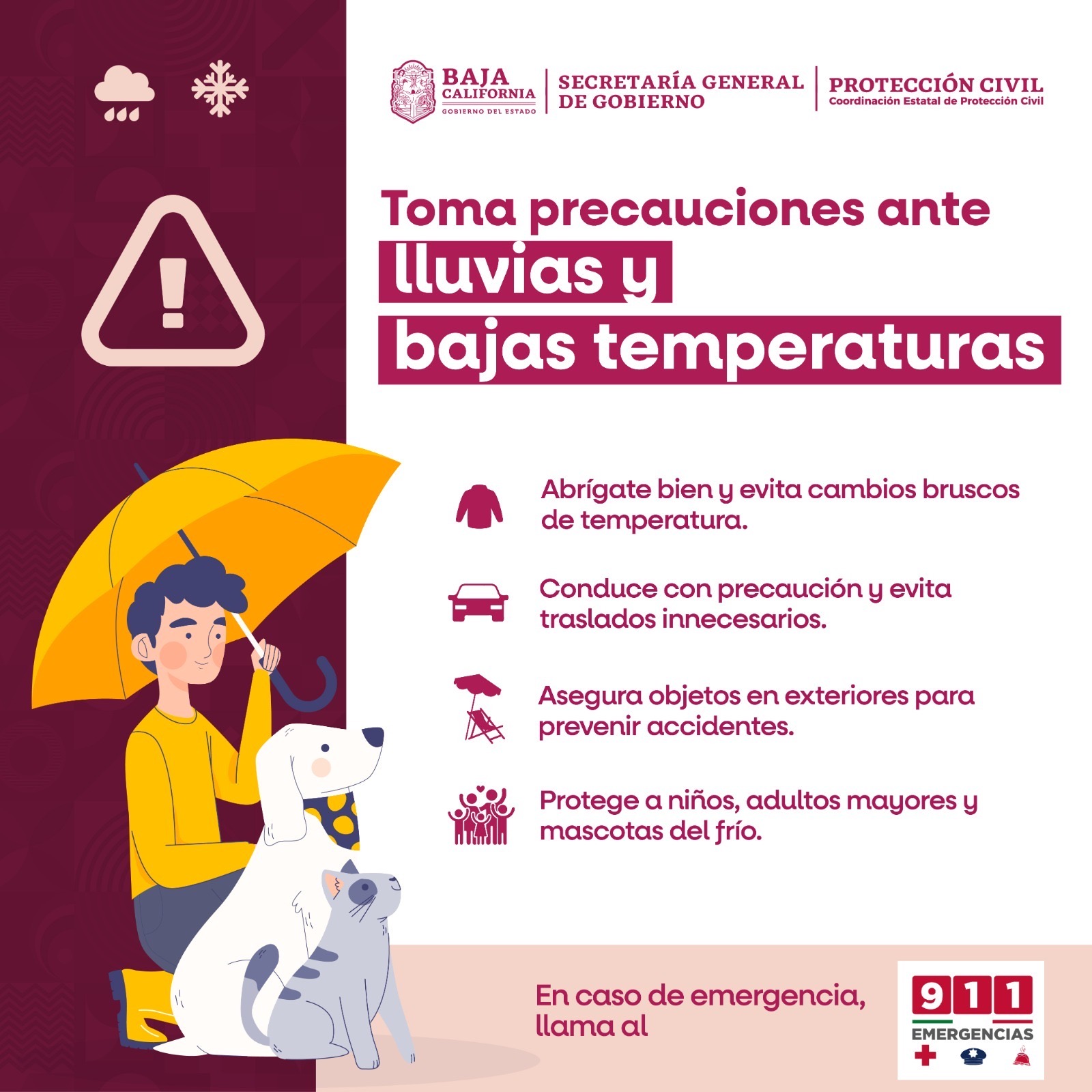 🌧️ Anuncia Protección Civil Baja California pronóstico de lluvias y fuertes vientos